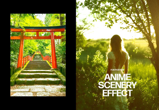 Vertical Anime Scenery Photo Effect For Poster And Print Design