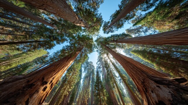 Towering Giant Sequoias Reach for Sunny Sky
