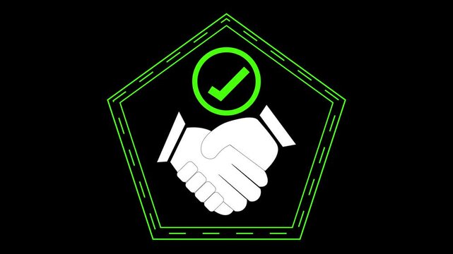 Corporate agreement animation verifies secure contract deals with check marks. Commercial enterprise transaction layouts use a corporate agreement animation interface.