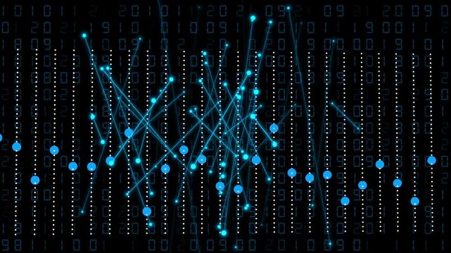 Digital technology data animation updates streaming binary numbers on screens. Advanced software development platforms use a digital technology data animation tool.
