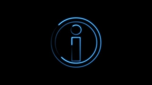 Help information icon animation pulses with vibrant blue neon light paths. Customer technical support applications use a help information icon animation directory.