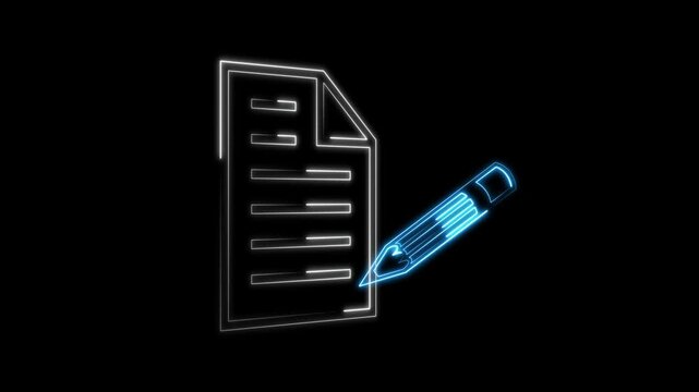 Professional writing document animation glows with active pencil vector paths. Executive content editing applications utilize a professional writing document animation.