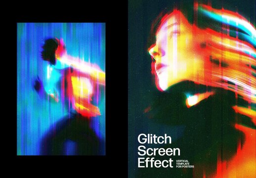 Vertical Screen Glitch Photo Effect For Poster And Print Design