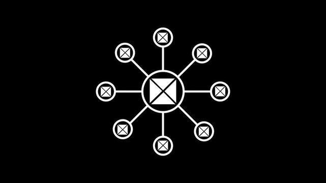 Email Network Animation with Mail Icon on Black Background. Digital Communication and Message Exchange Concept in 4K