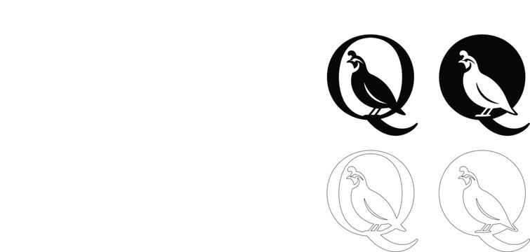 Stylized illustration of a quail bird silhouette integrated into the letter Q