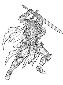 Close combat between two gothic armored knights as their swords collide in sparks