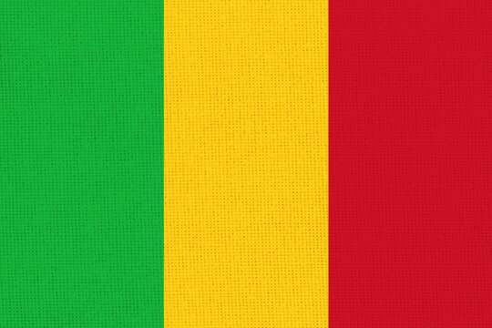 Illustration of national flag of Mali. Malian official flag on fabric surface