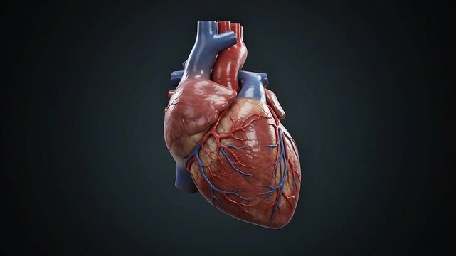 Detailed anatomical model of a human heart showcasing its structure and blood vessels