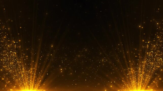 Golden particle fountain background sparkling bursts rising lower corners scene. luxury intros,