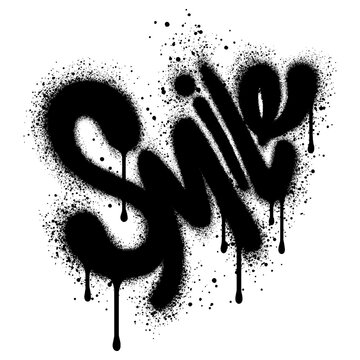 Smile text graffiti with black spray paint. vector illustration.