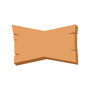 Flat vector illustration of a blank, rustic wooden banner plank with notched edges, isolated on a white background.