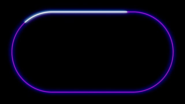 Neon oval light sweeping on black background with animated light trail, clockwise, static centered, glowing border