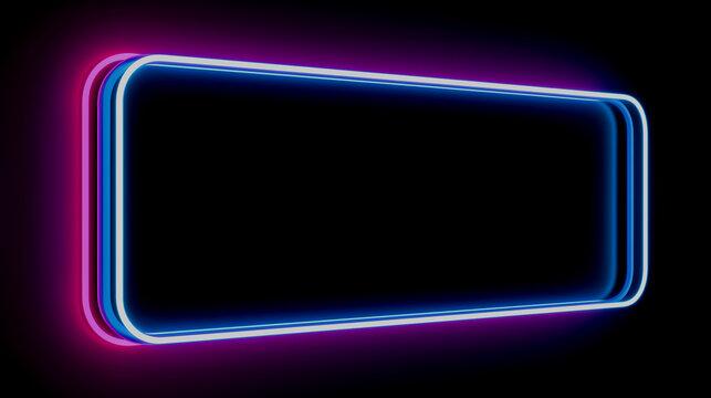 3d neon light frame perspective with blue and pink glowing border