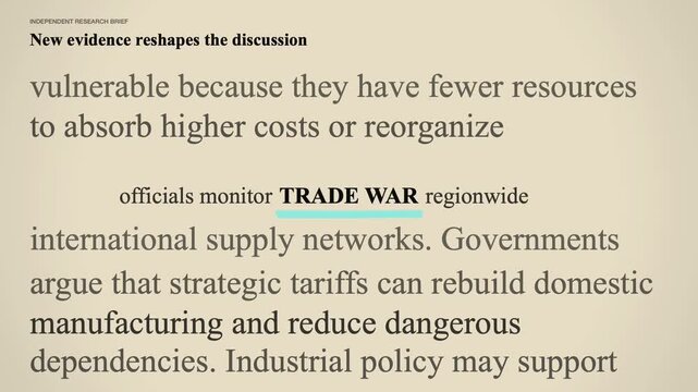 Trade war highlighted in printed article closeup reveal, moving highlight, close up, circled