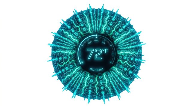 Blue digital temperature display with 72 degrees fahrenheit isolated on transparent background, isolated on white background