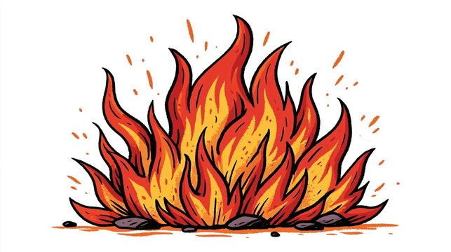 Vector style illustration of roaring bonfire flames on a clean plain white background.