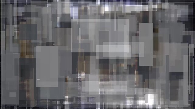 Abstract data panels sliding across virtual grid with motion blur, horizontal movement, front perspective, transparent panels