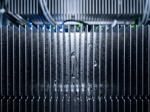 Immersion cooled server hardware with liquid droplets on heat sink