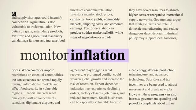 Inflation highlighted in magazine pages with progressive reveal, close-up, circled, boxed