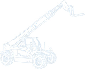 Telescopic boom lift construction vehicle, engineering wireframe vector illustration featuring industrial lifting equipment and mechanical design © Puley