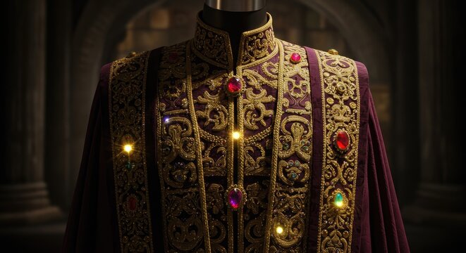 Ornate ceremonial robe with gold embroidery.