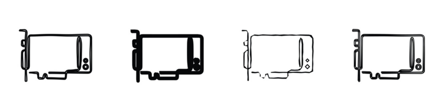 A minimalist black and white illustration depicts a PCI Express graphics card, a key component for enhancing computer performance
