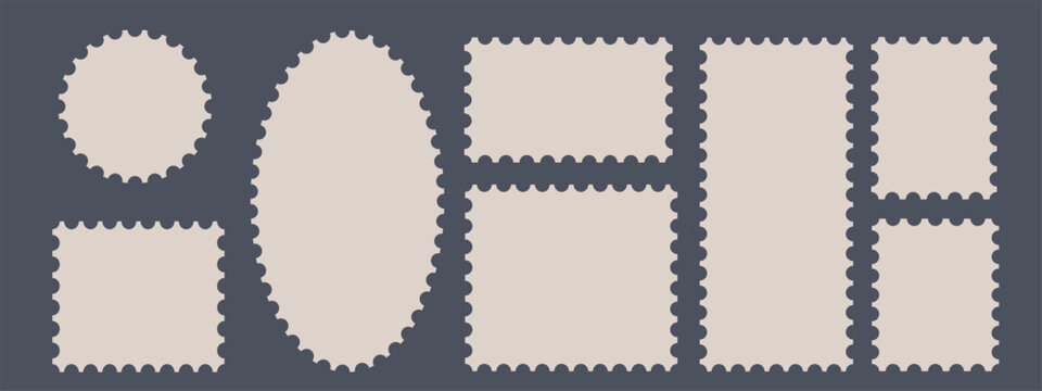Postage stamp set. Mockup postage stamps. Blank postage stamp borders templates.
