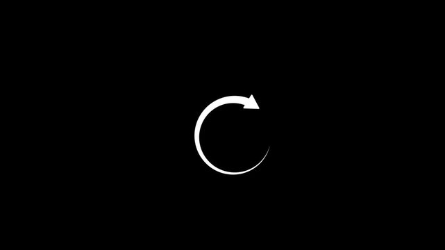 Animated white circular arrow loading icon on black background for refresh reload process repeat buffering sync and cyber UI UX design