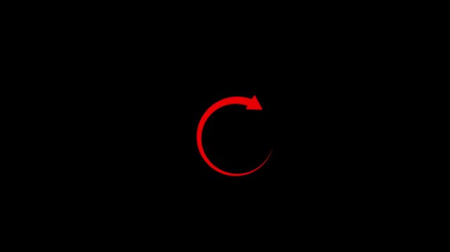Animated red circular arrow loading icon on black background for refresh reload process repeat buffering sync and cyber UI UX design