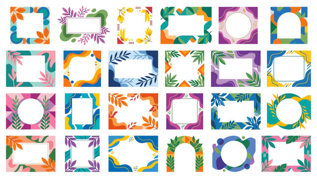 Collection of Modern Abstract Botanical Frames and Geometric Borders for Creative Graphic Design Projects