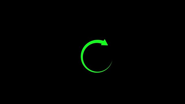 Animated green circular arrow loading icon on black background for refresh reload process repeat buffering sync and cyber UI UX design
