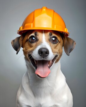 dog in a construction helmet