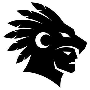Native Warrior Feather Headdress Side Profile Silhouette