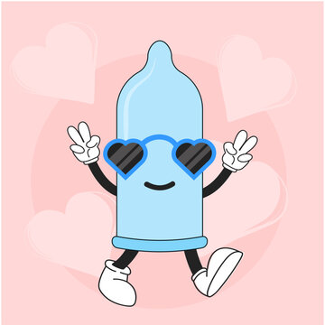 Cool Condom In Sunglasses Contraception and Safe Sex Character 