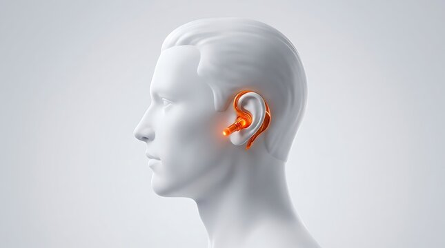 Modern wireless earbuds inserted in human ear. Sleek in-ear headphones for audio clarity and comfort.