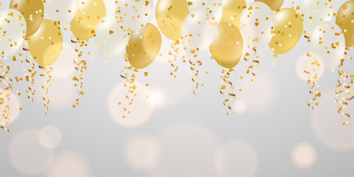 gold white transparent balloon confetti background for graduation birthday happy new year opening sale