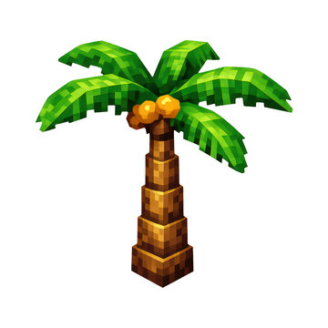 PNG Pixelated tropical palm tree illustration.