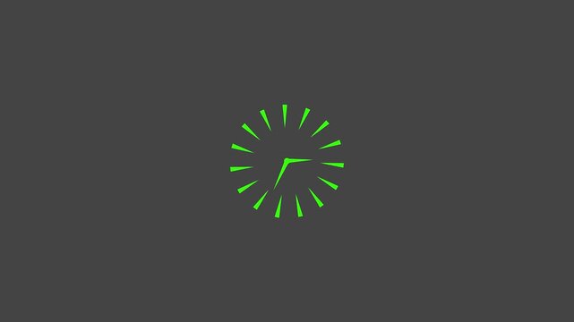 Animated green clock hands spinning icon on dark grey background for time management countdown speed efficiency and schedule UI UX design