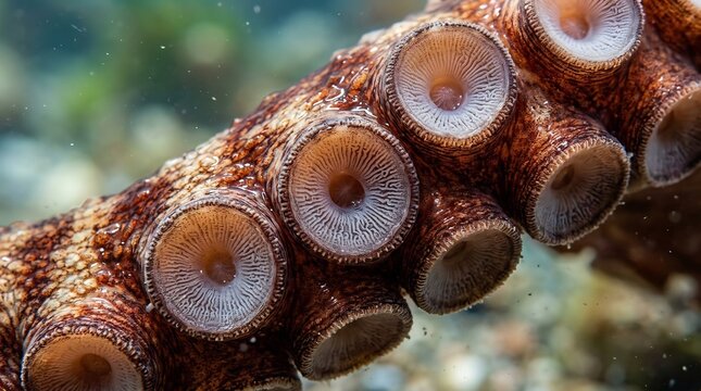 Detailed macro view of octopus tentacle suckers