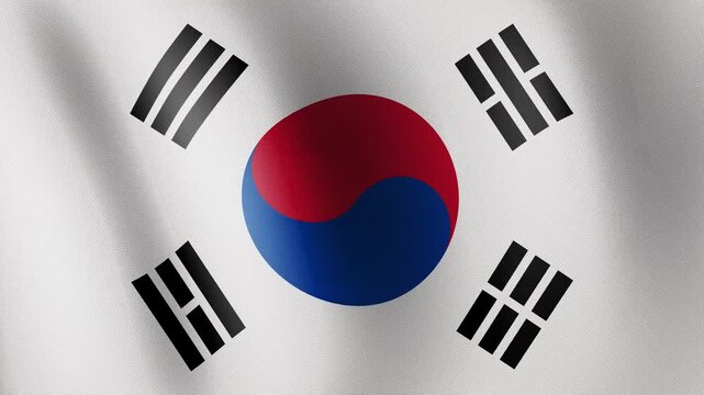 South Korea flag waving, close-up of South Korea national flag, animated flag 4k video background