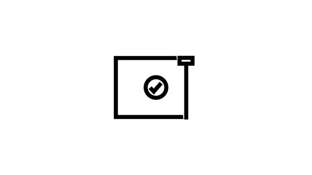 Animated black verified folder icon with check mark on white background for secure storage document approval file protection and UI UX design