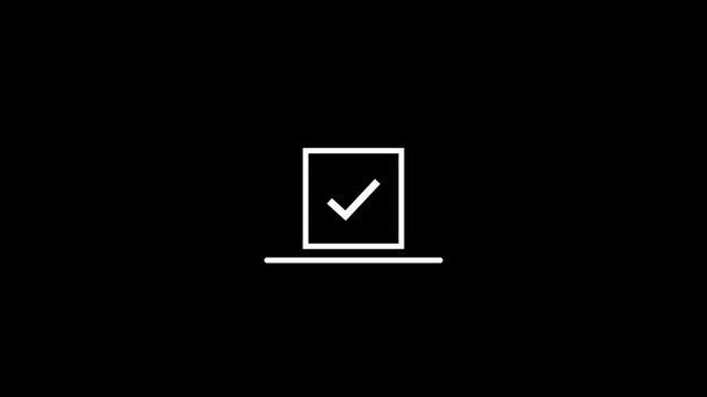white  Animated ballot box line icon with check mark inside on black background for voting election polling survey decision making and  design ballot box line icon with check mark inside on black bac