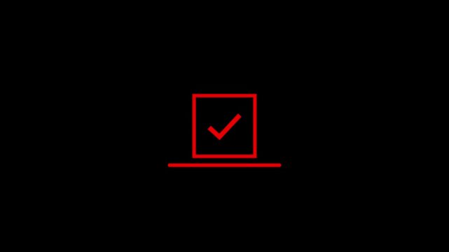 red Animated ballot box line icon with check mark inside on black background for voting election polling survey decision making and  design ballot box line icon with check mark inside on black bac