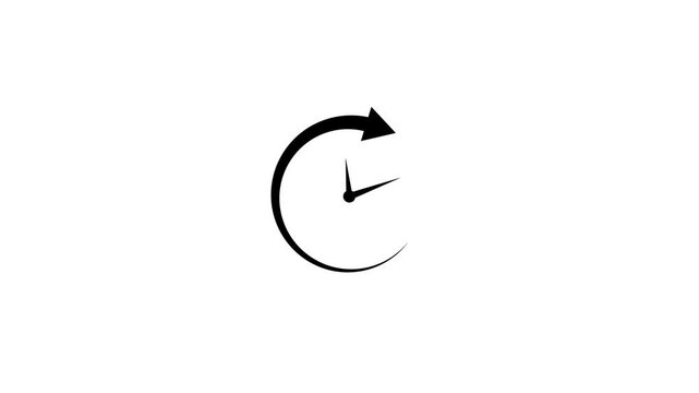 black Animated clock arrow icon spinning counterclockwise on dark white background for history reload back in time backup and time management