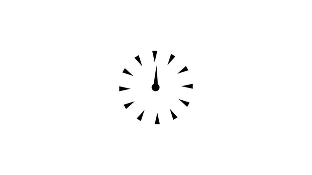 Minimal clock icon animation spinning clockwise on white background, Animated speed gauge needle gauge indicator motion graphic