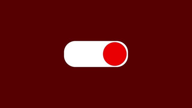 white and red Animated  toggle switch button turning on visual icon graphic, Toggle switch slider button animation on red background