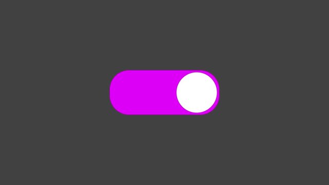 pink  and white Animated  toggle switch button turning on visual icon graphic, Toggle switch slider button animation on white background