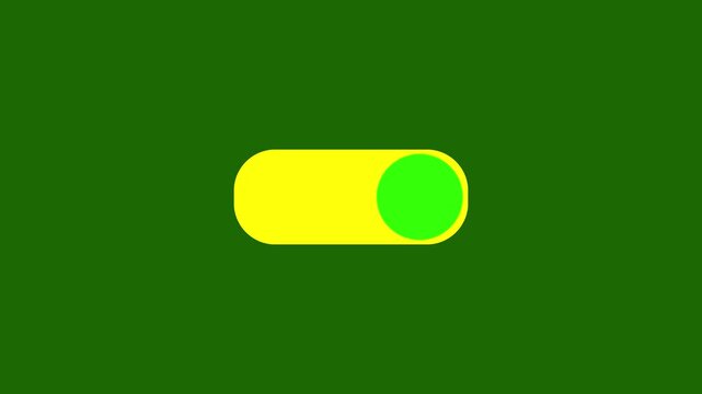 yellow and green Animated  toggle switch button turning on visual icon graphic, Toggle switch slider button animation on green background