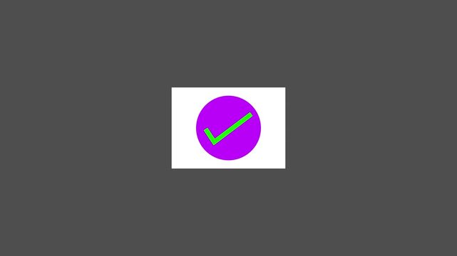 Green checkmark icon animation in purple circle on dark background, Animated  check mark tick symbol task completion graphic