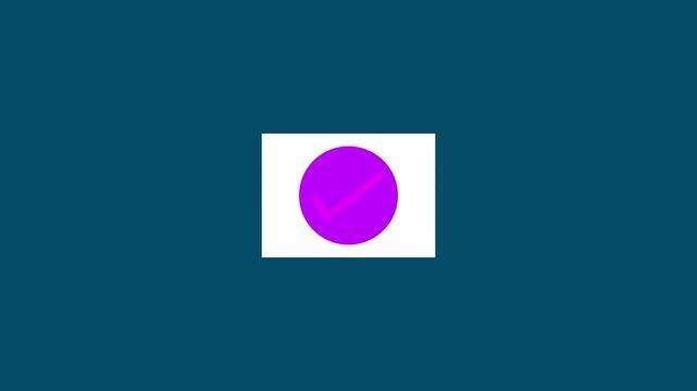 pink checkmark icon animation in purple circle on dark background, Animated  check mark tick symbol task completion graphic